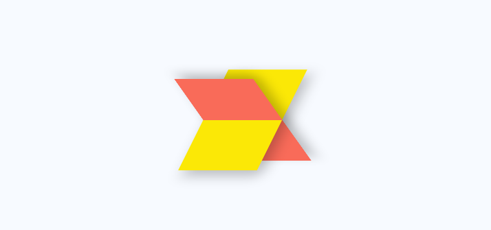 Twee vlakken die elkaar in 3D ruimte doorkruizen.