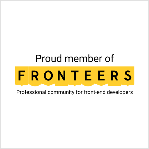 Square badge, yellow Fronteers logo and text 'Proud member of Fronteers — professional community for front-end developers'
